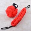 Exfoliating Bath Sponge Mesh Shower Balls & Back Scrubber Strap Red Body Bath Set