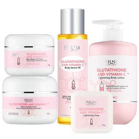 AILKE Whitening Skin Care Range, With Vitamin C, Glutathione, Reduce Dark Spots, Smooth Soft Skin, Improve Dull Skin (Color: 5 in 1 Set)
